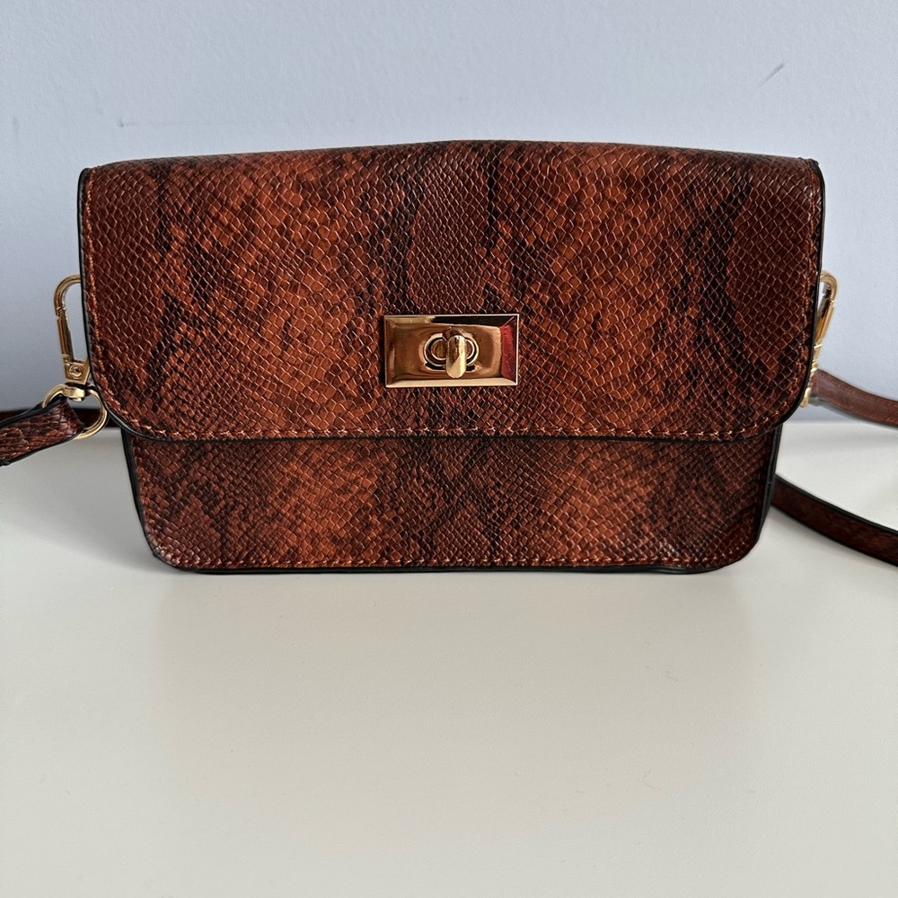 Brown Snakeskin Print Mini Crossbody Bag